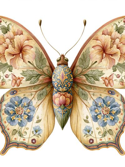 Floral Butterfly Watercolor Print.