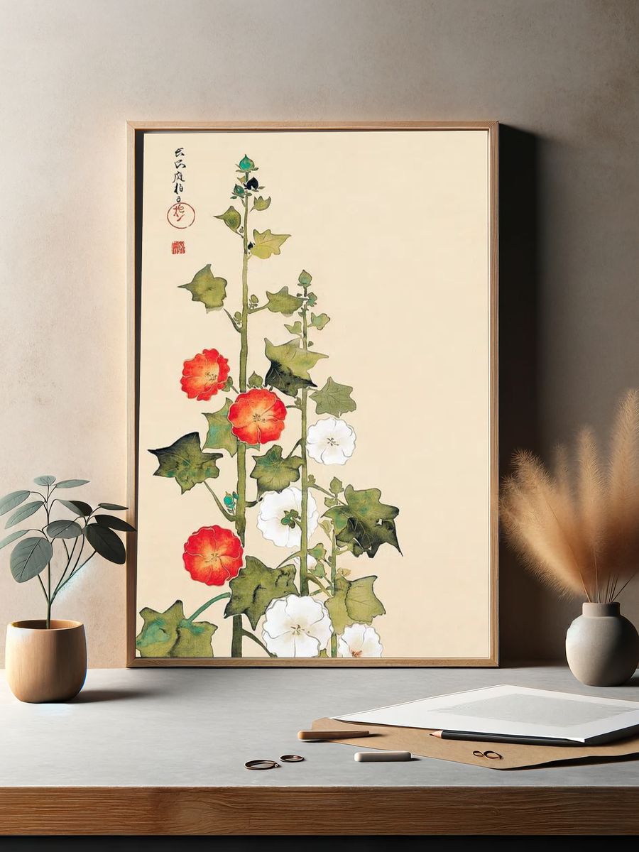 Japanese hollyhock flowers (1801) vintage. — room view 2