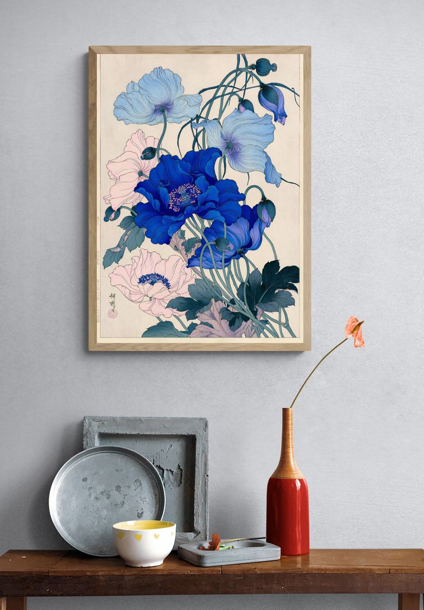 Blue Peonies Botanical Print. — room view 3