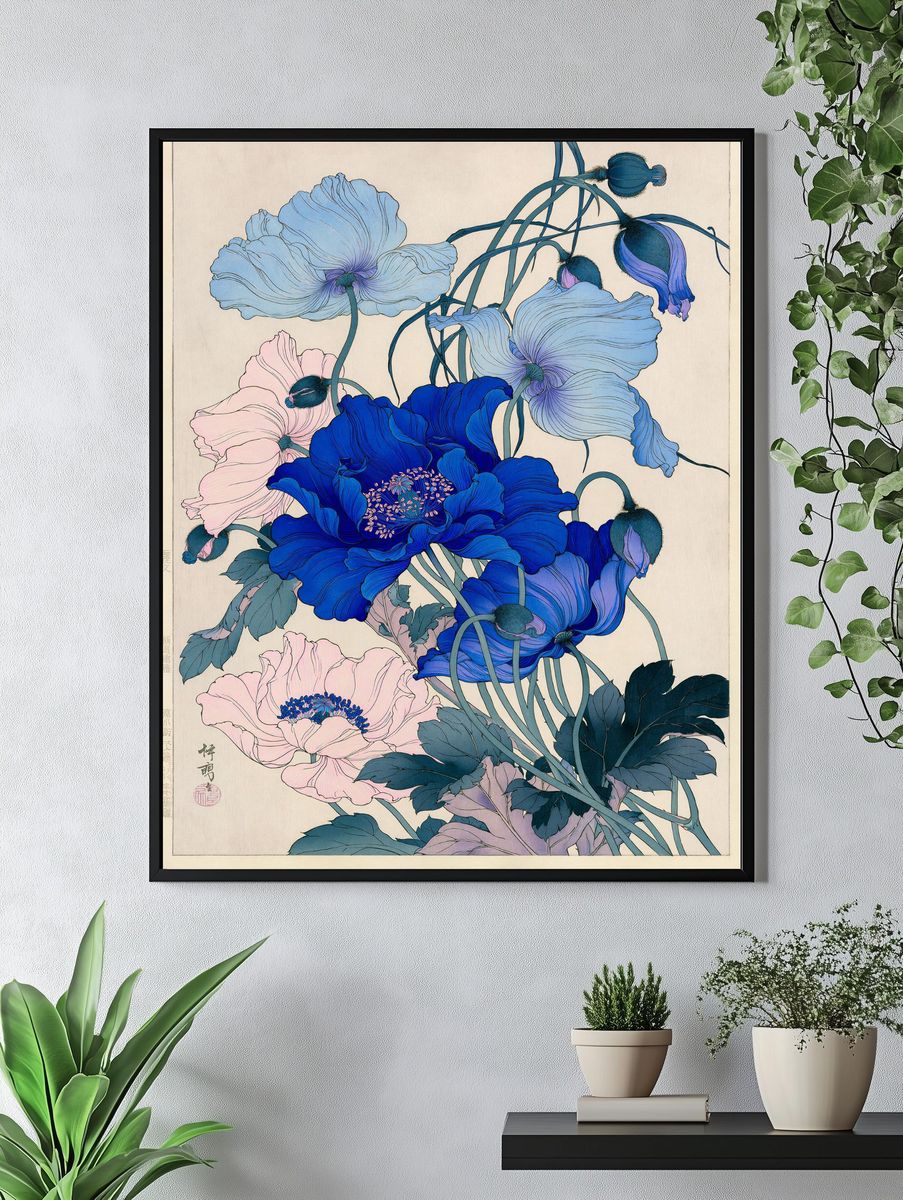 Blue Peonies Botanical Print. — room view 4