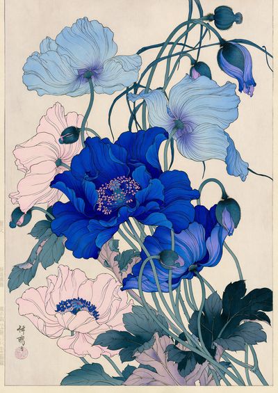 Blue Peonies Botanical Print.