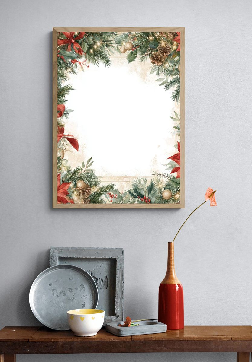 Christmas Floral Wreath Poster. — room view 3