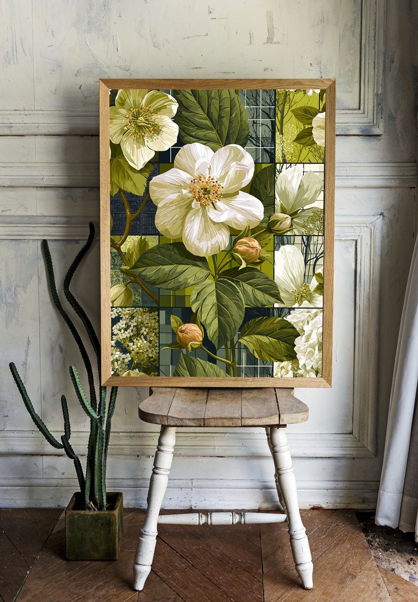 Botanical Floral Mosaic Poster. room preview