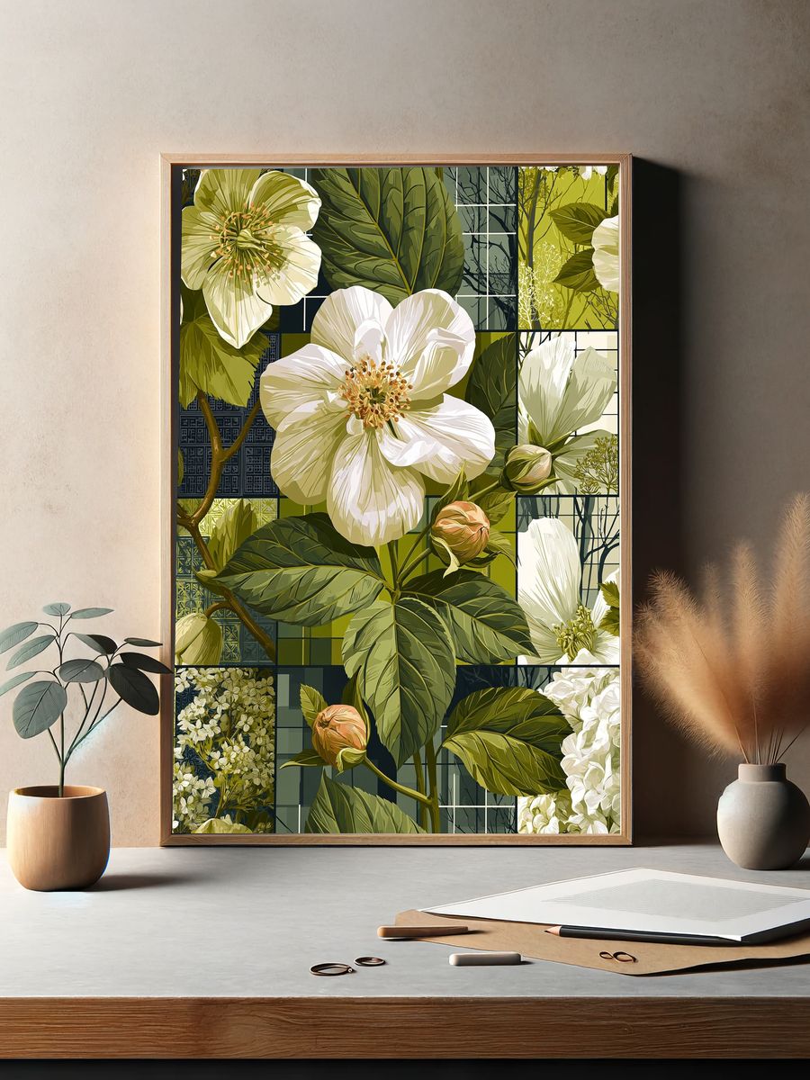 Botanical Floral Mosaic Poster. — room view 2