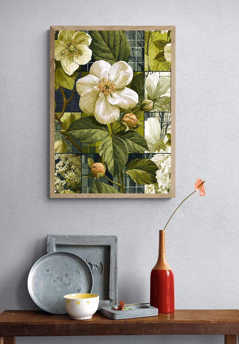 Botanical Floral Mosaic Poster. — room view 3