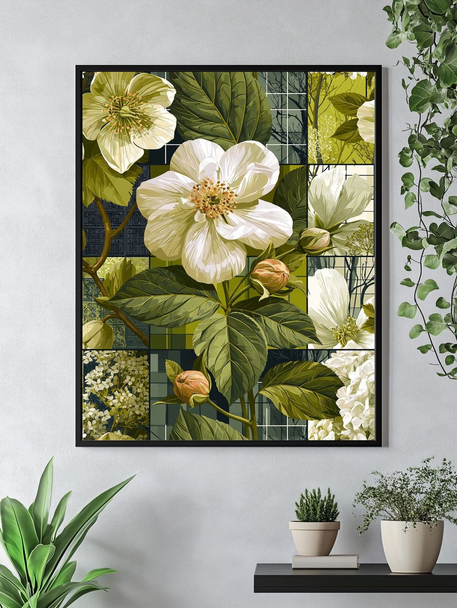 Botanical Floral Mosaic Poster. — room view 4