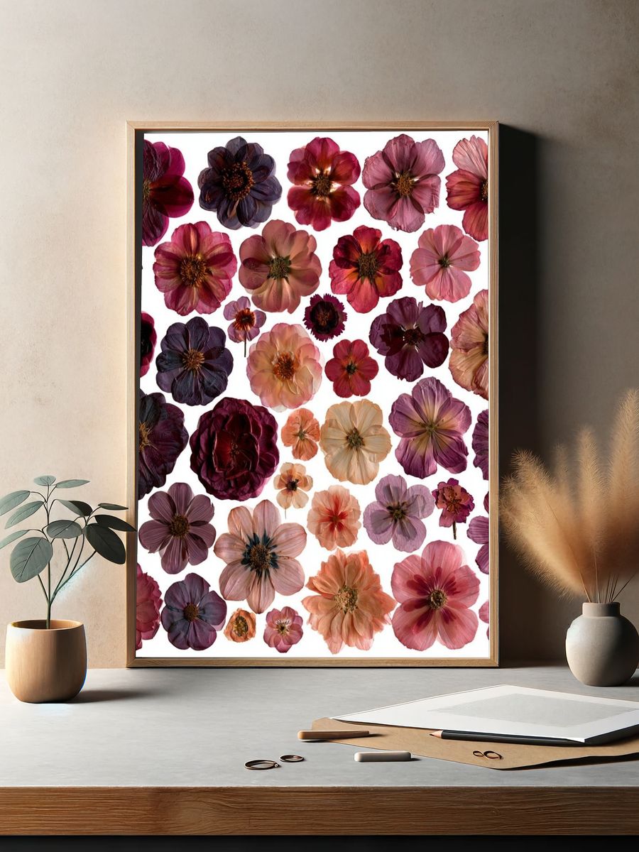 Pressed Flower Bouquet Botanical Print. — room view 2