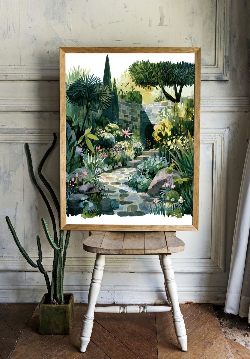 Lush Garden Path Illustration Poster. — room view 1