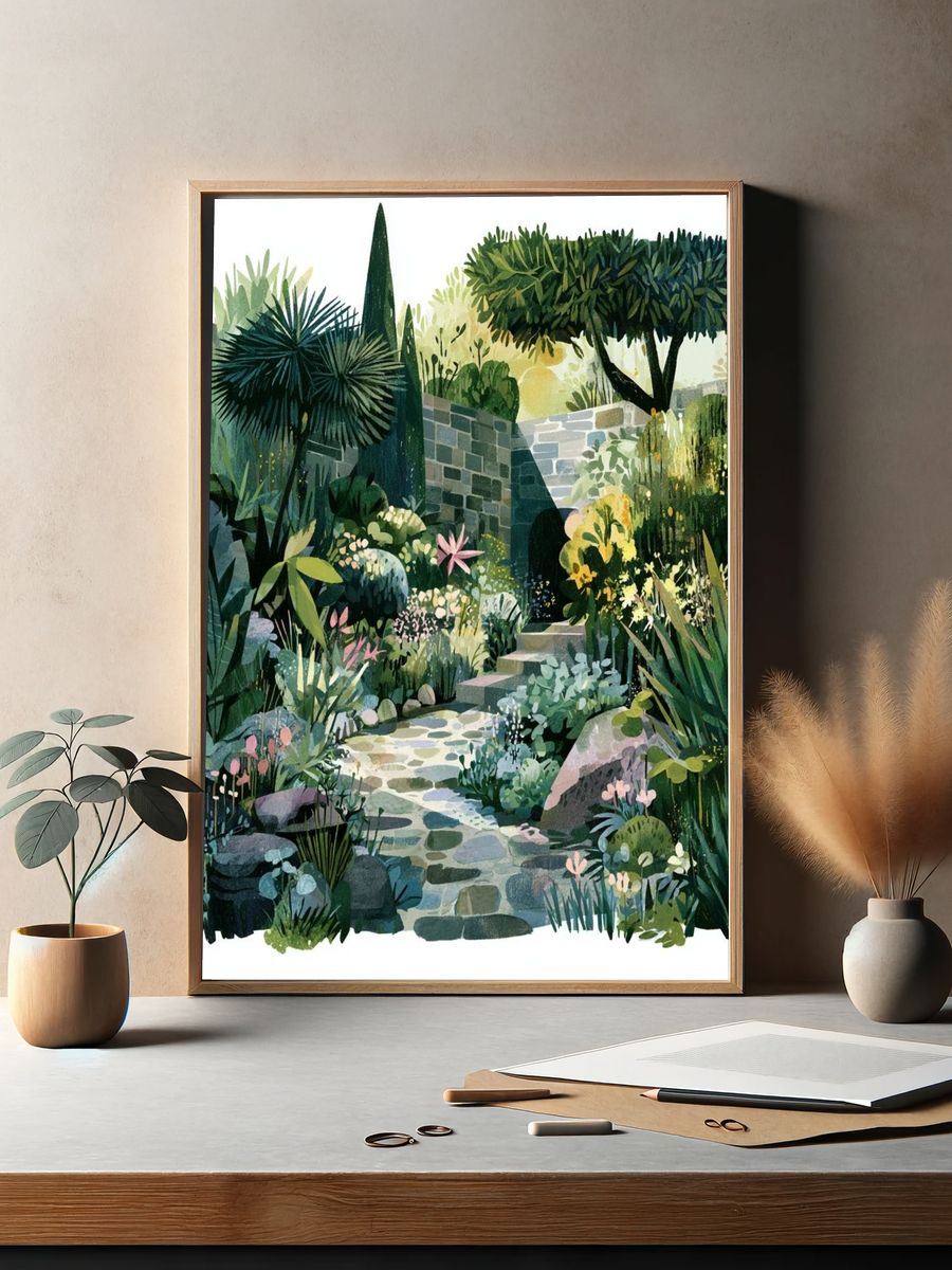Lush Garden Path Illustration Poster. — room view 2