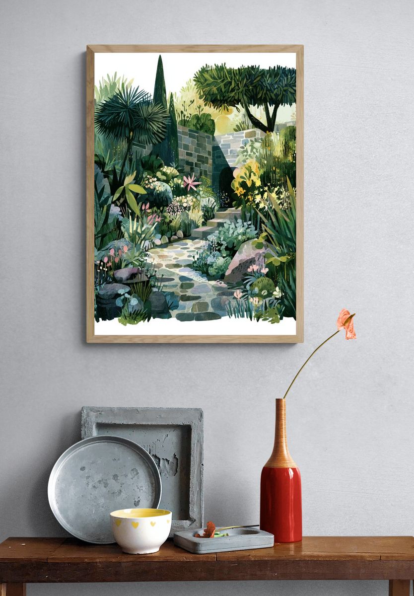Lush Garden Path Illustration Poster. — room view 3