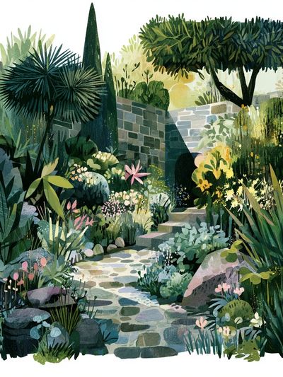 Lush Garden Path Illustration Poster.