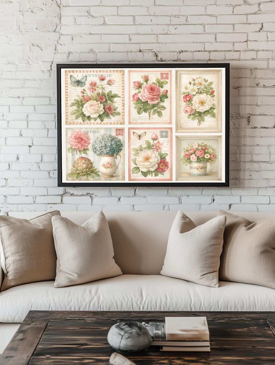 Vintage Floral Collage Poster. room preview
