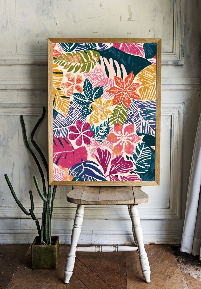 Tropical Leaf Collage Print. — room view 1