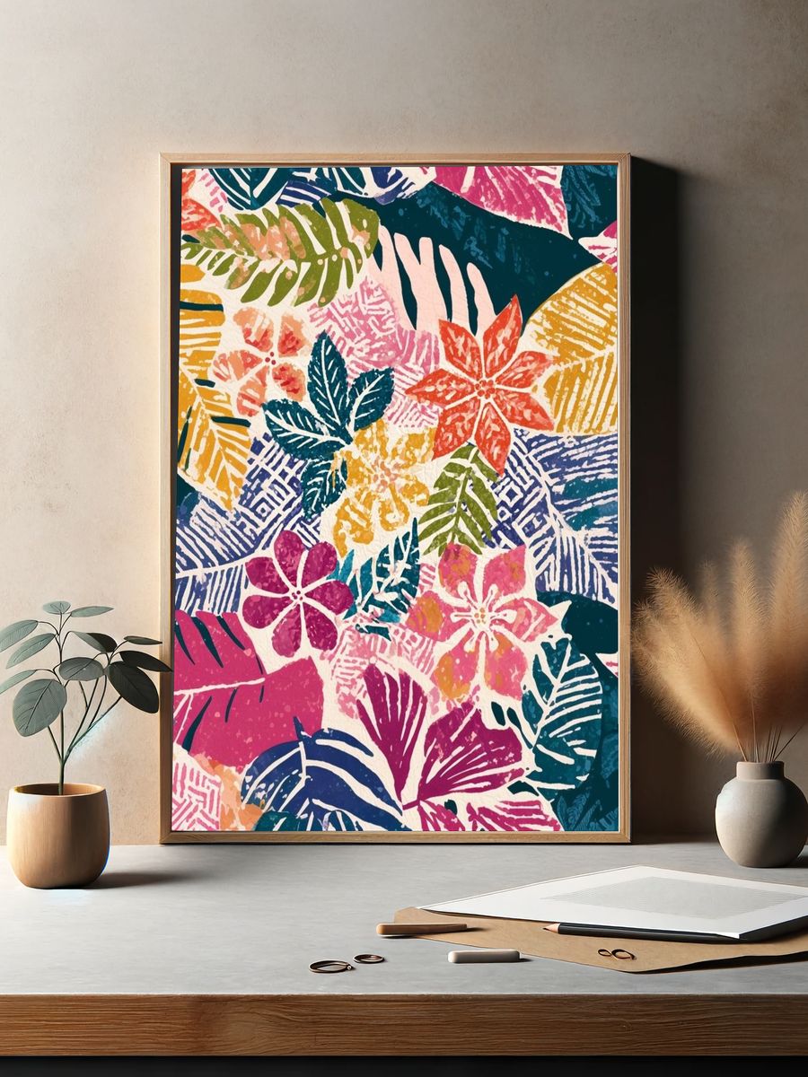 Tropical Leaf Collage Print. — room view 2