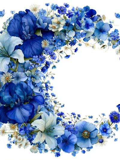 Blue Floral Wreath Watercolor Print.
