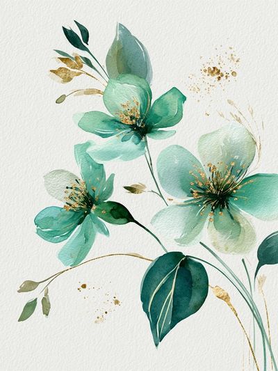 Teal Floral Watercolor Poster. poster