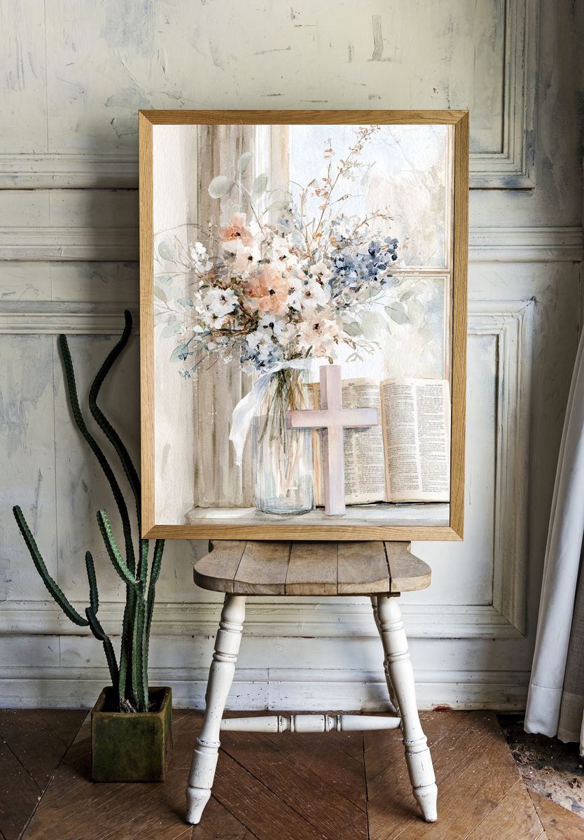 Pastel Floral Still Life Print. room preview