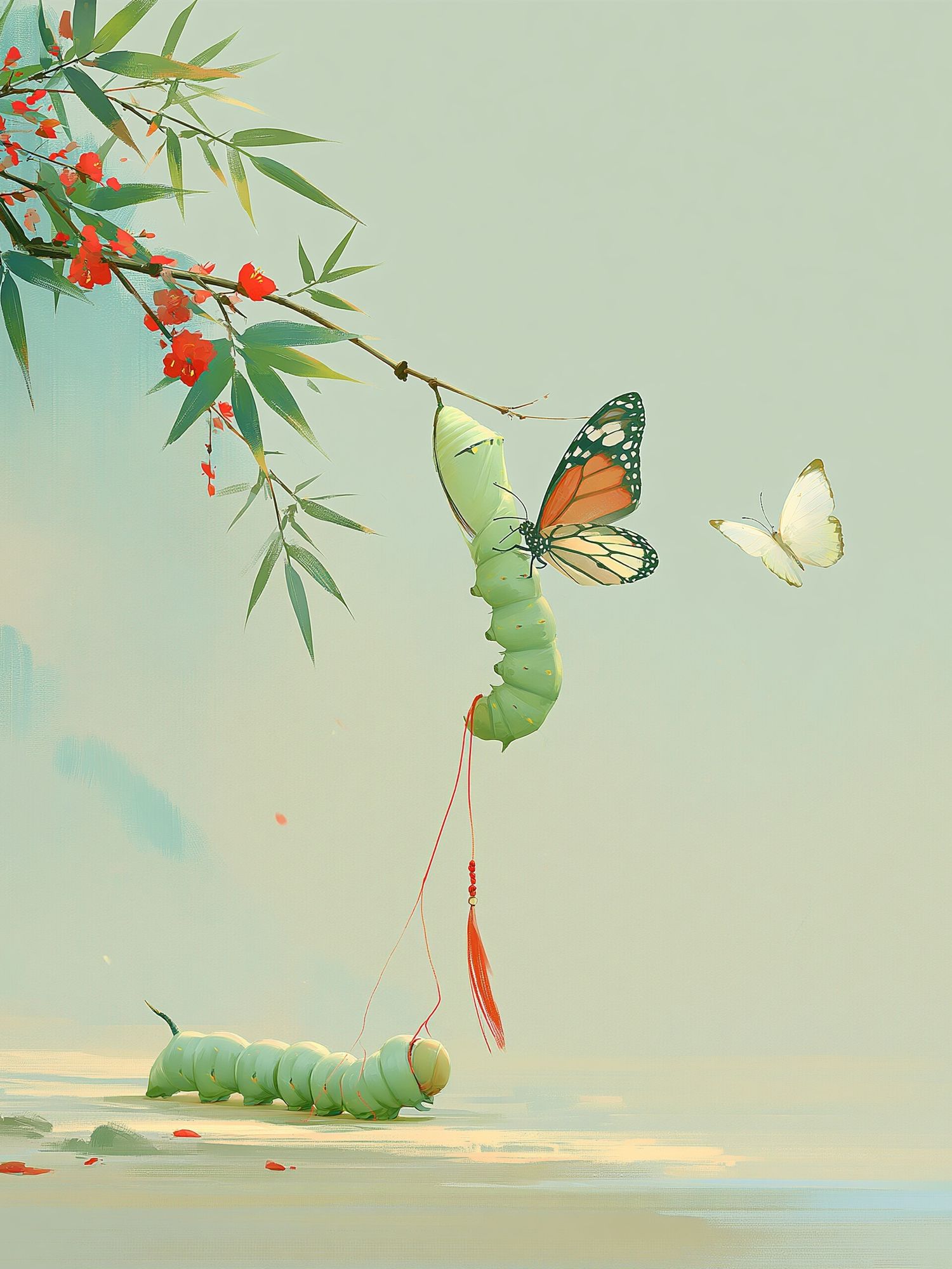 Butterfly Caterpillar Botanical Print. poster detail
