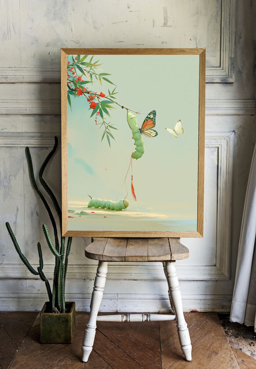 Butterfly Caterpillar Botanical Print. — room view 1