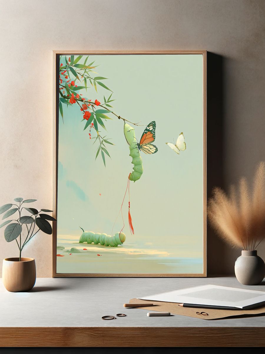 Butterfly Caterpillar Botanical Print. — room view 2