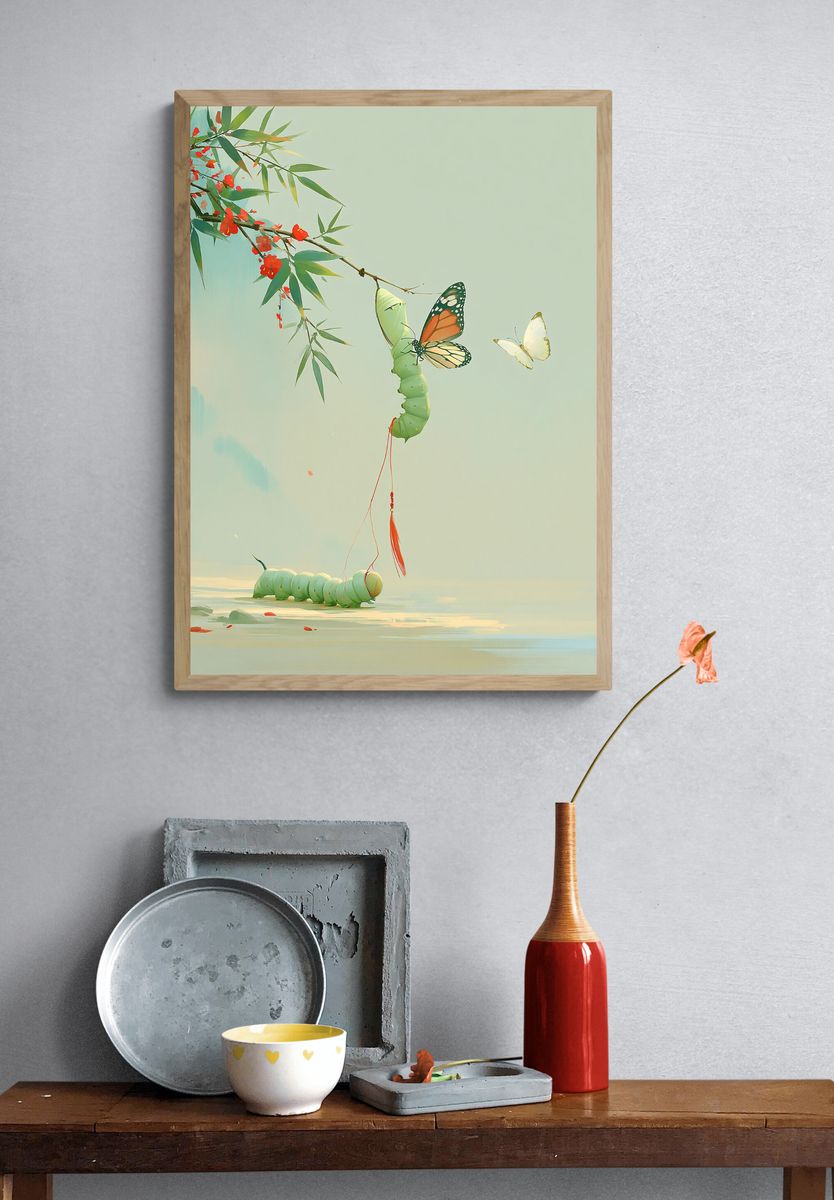 Butterfly Caterpillar Botanical Print. — room view 3
