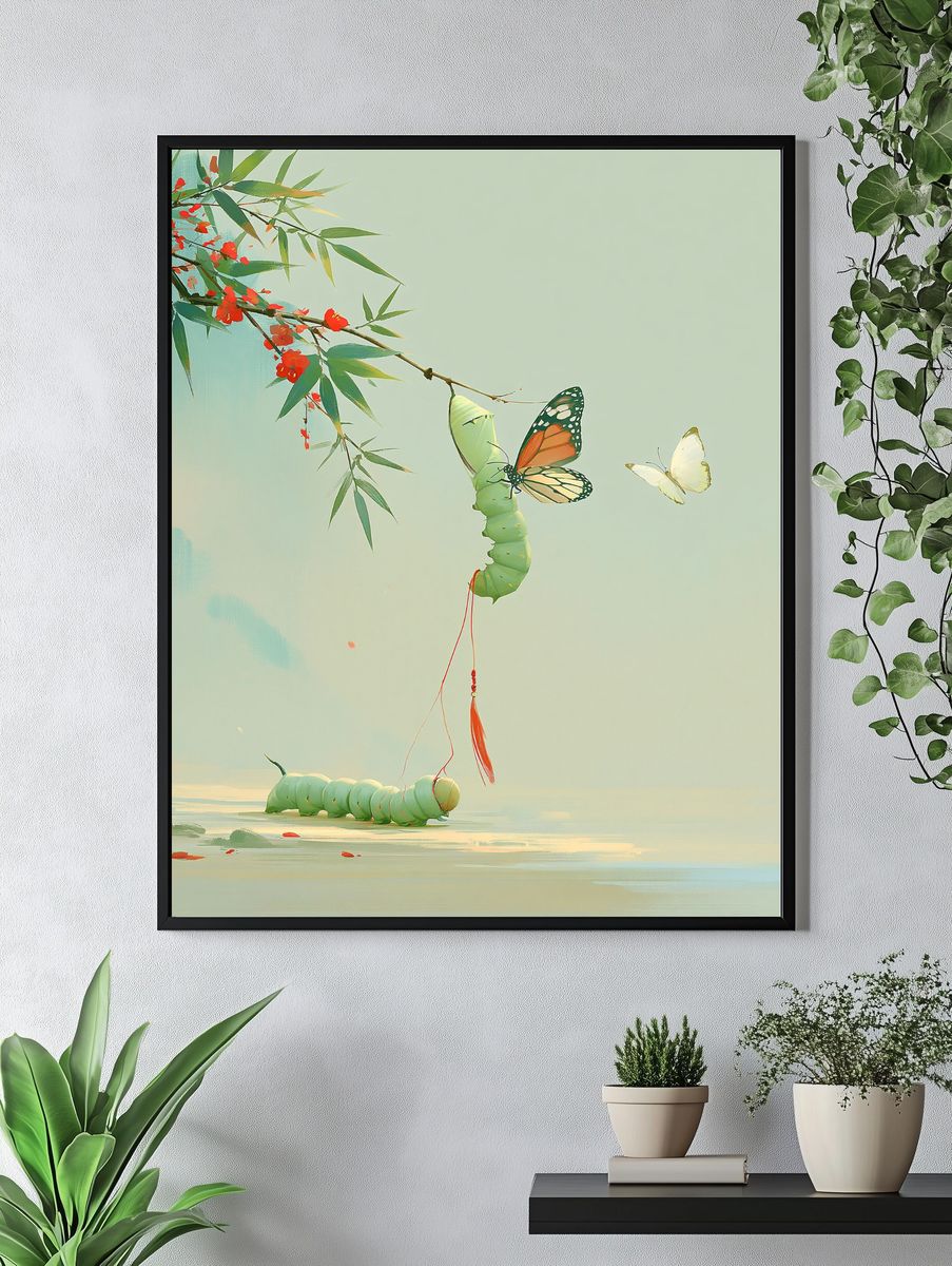 Butterfly Caterpillar Botanical Print. — room view 4