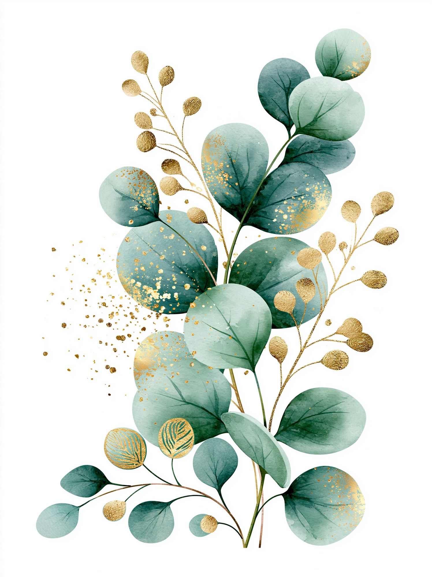 Eucalyptus Gold Leaf Botanical Print. poster detail