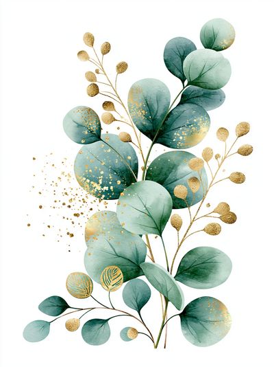 Eucalyptus Gold Leaf Botanical Print.