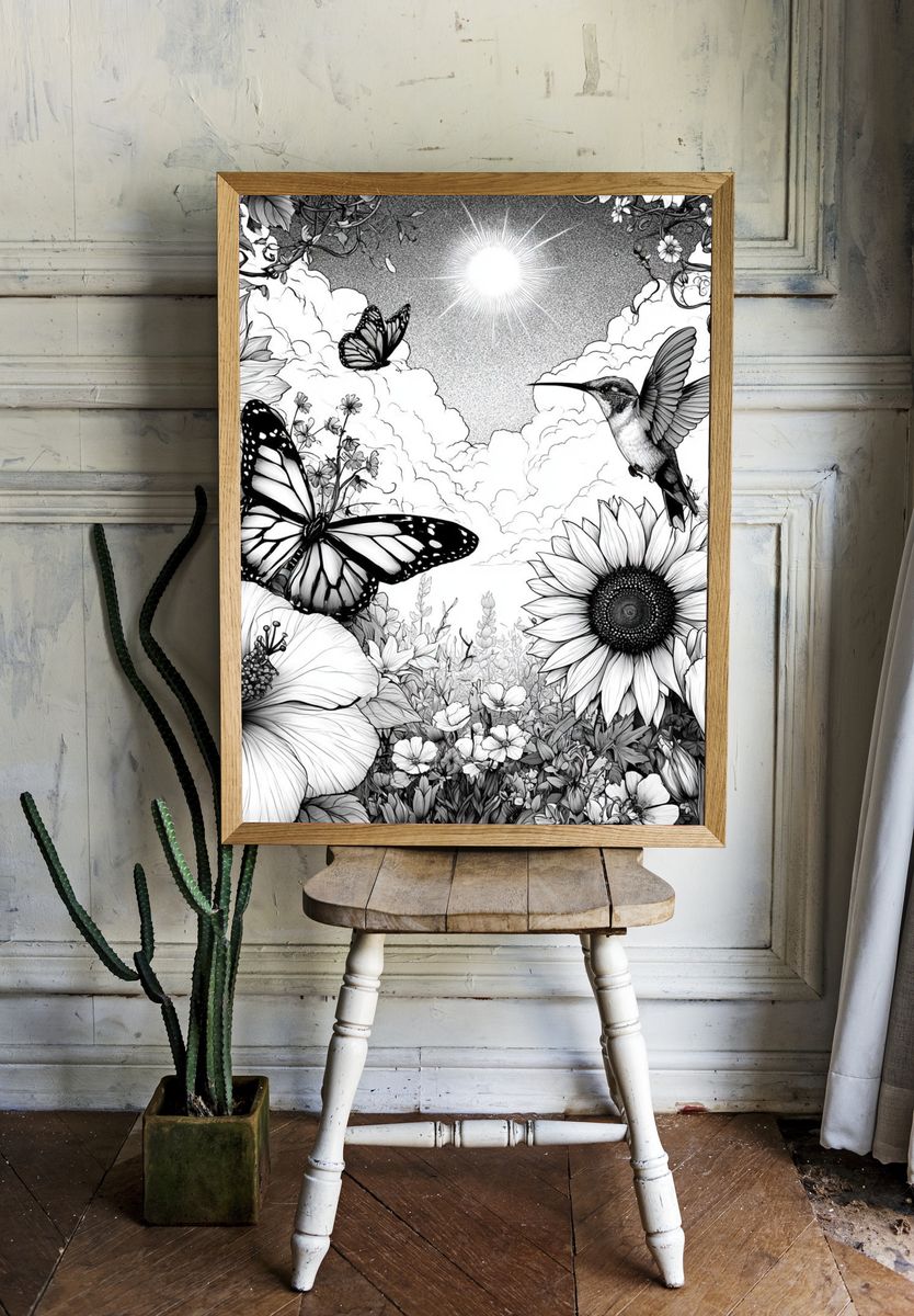 Butterflies and Blooms Botanical Print. room preview
