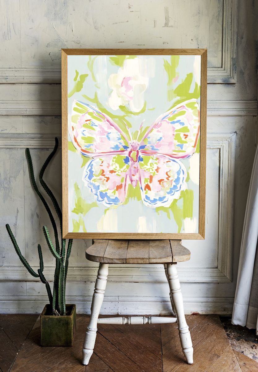 Pastel Butterfly Watercolor Print. room preview