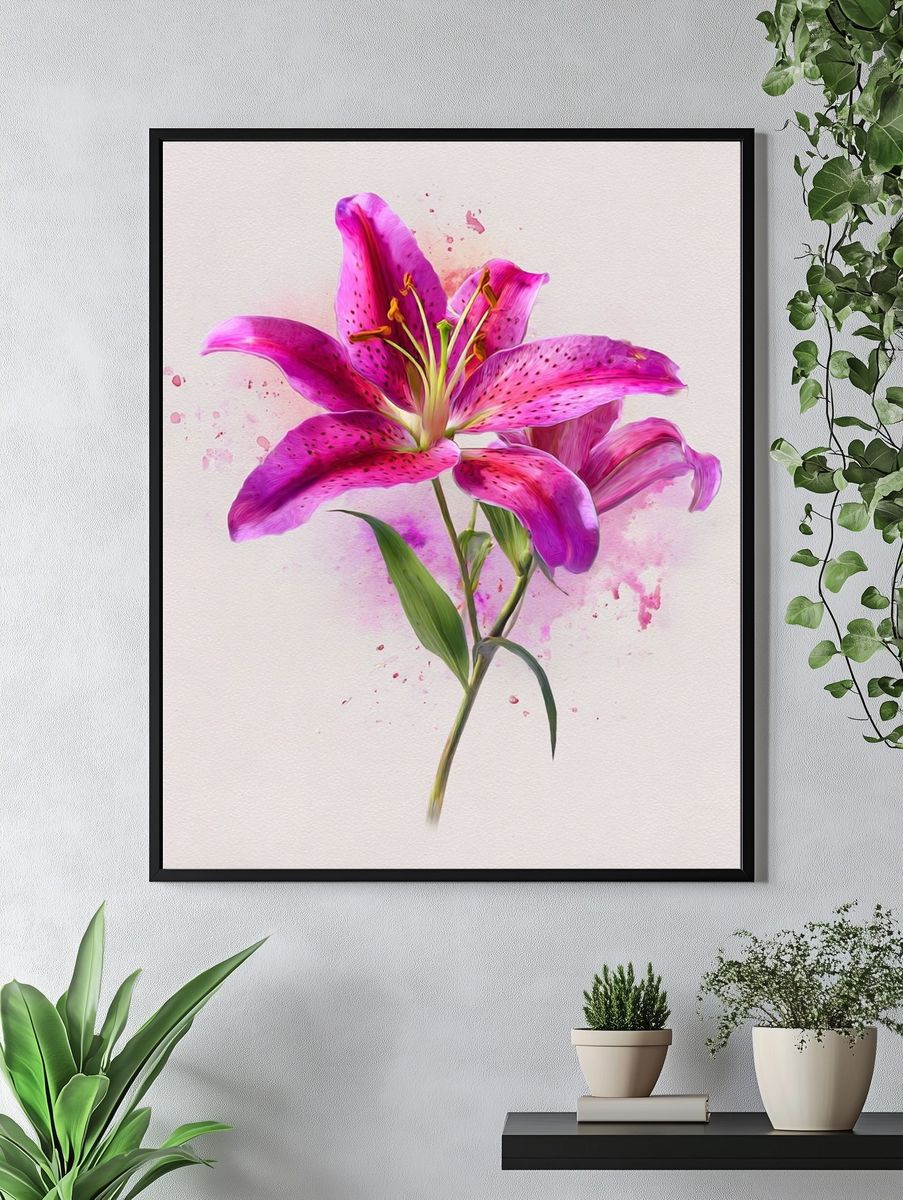 Pink Lily Watercolor Print. — room view 4