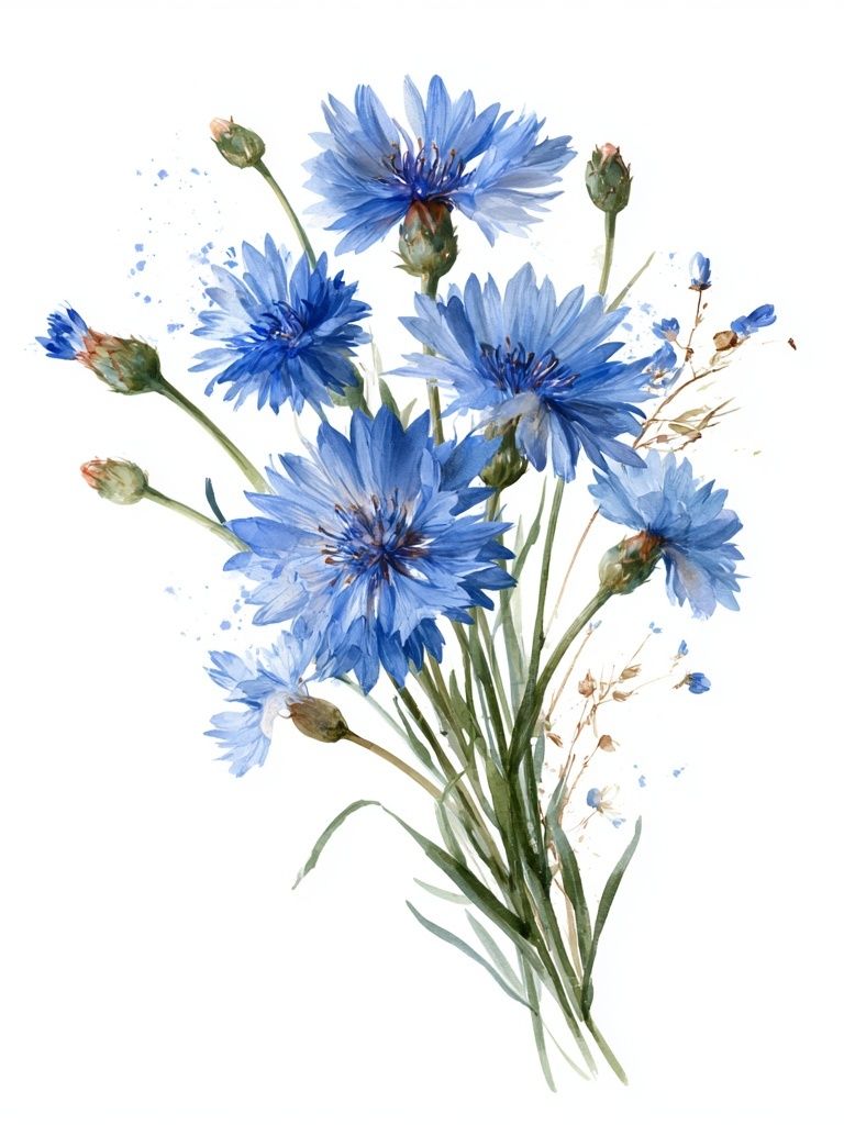Blue Cornflower Bouquet Print. poster — botanical art