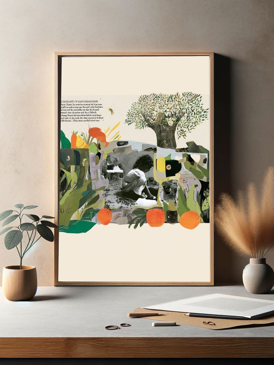 Botanical Collage Illustration Poster. — room view 2