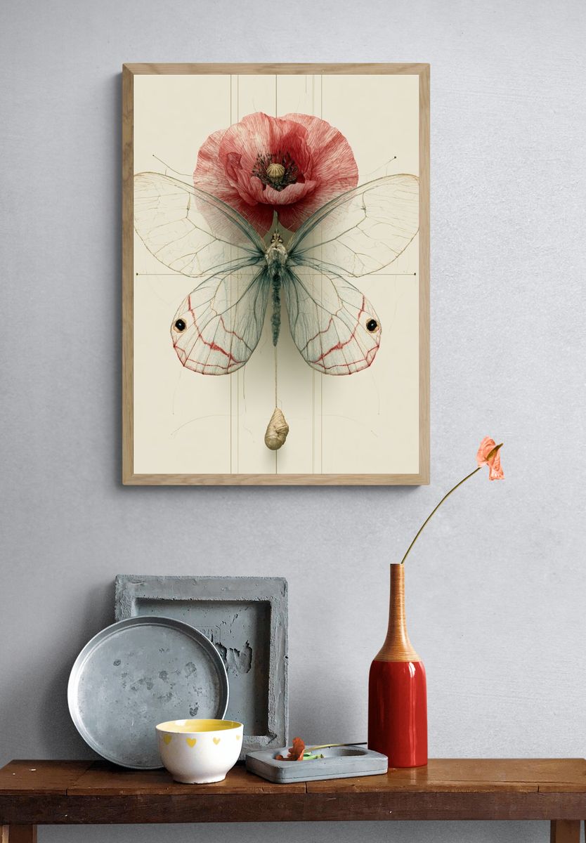 Butterfly and Poppy Botanical Print. — room view 3