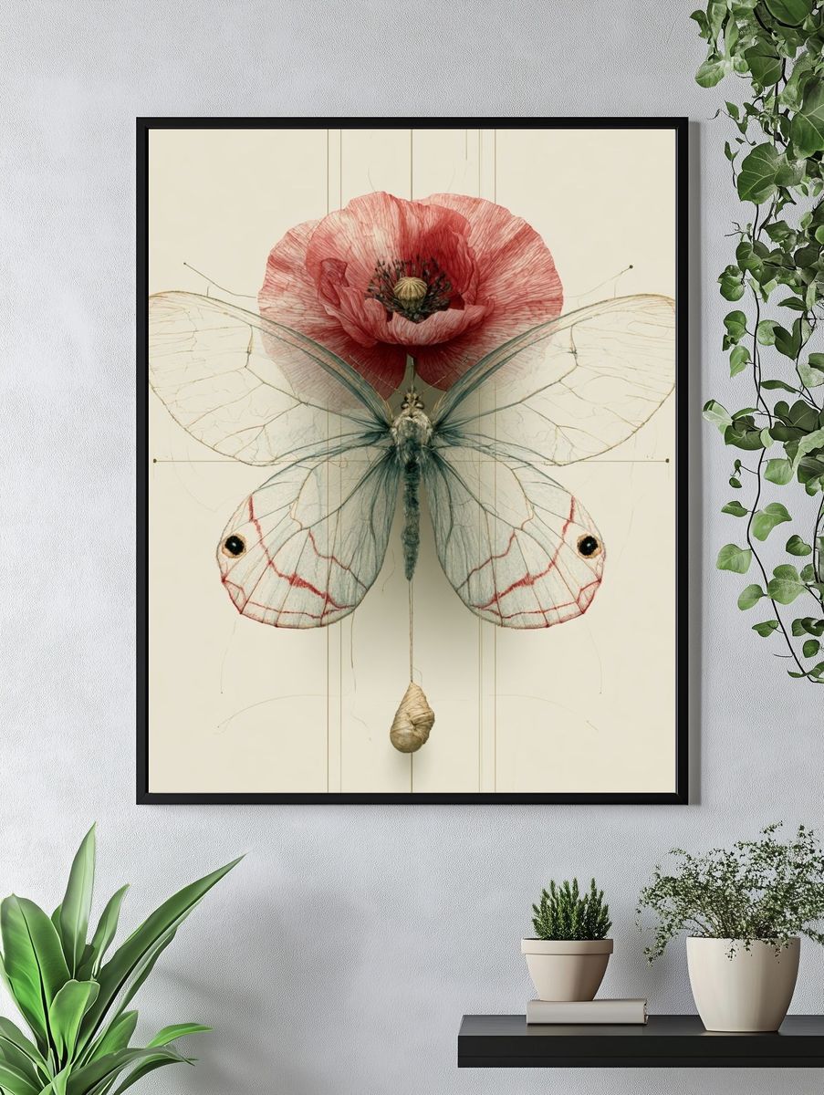Butterfly and Poppy Botanical Print. — room view 4