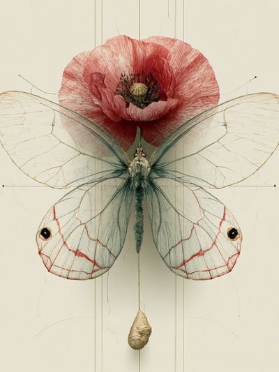 Butterfly and Poppy Botanical Print. poster