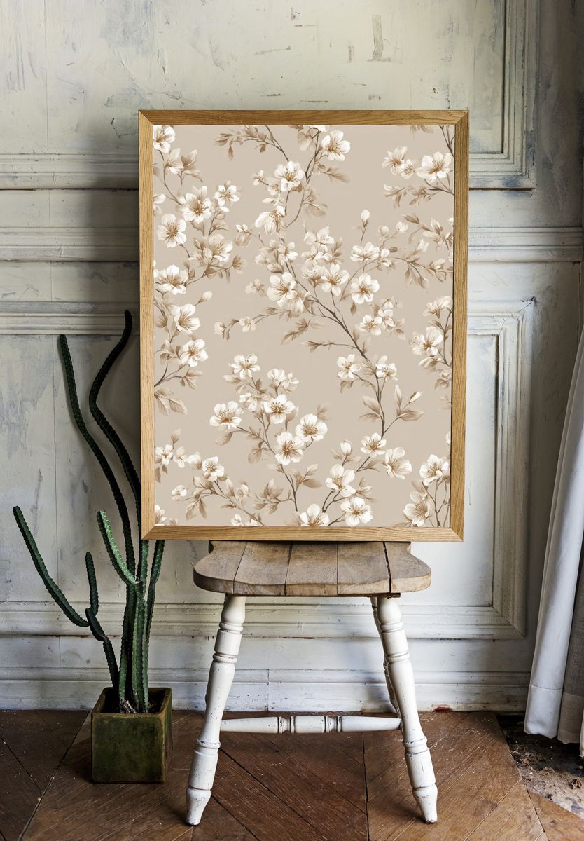 Blush Cherry Blossom Botanical Print. room preview