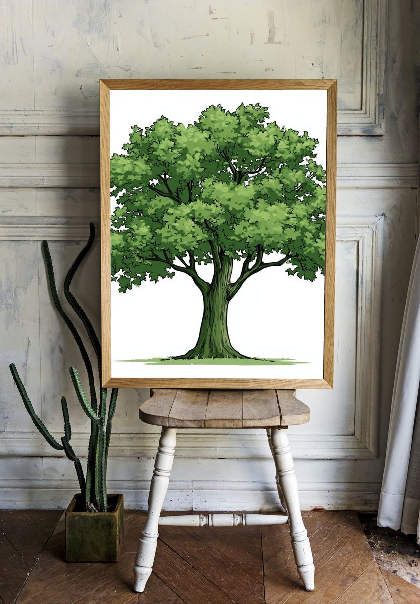 Lush Green Tree Illustration Poster. room preview