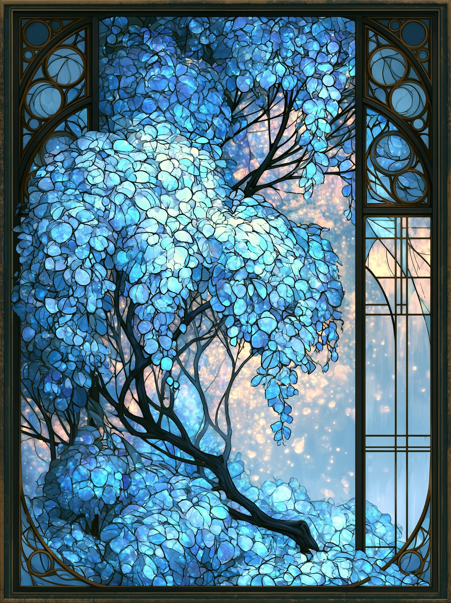 Blue Blossom Tree Stained Glass Poster. poster — botanical art