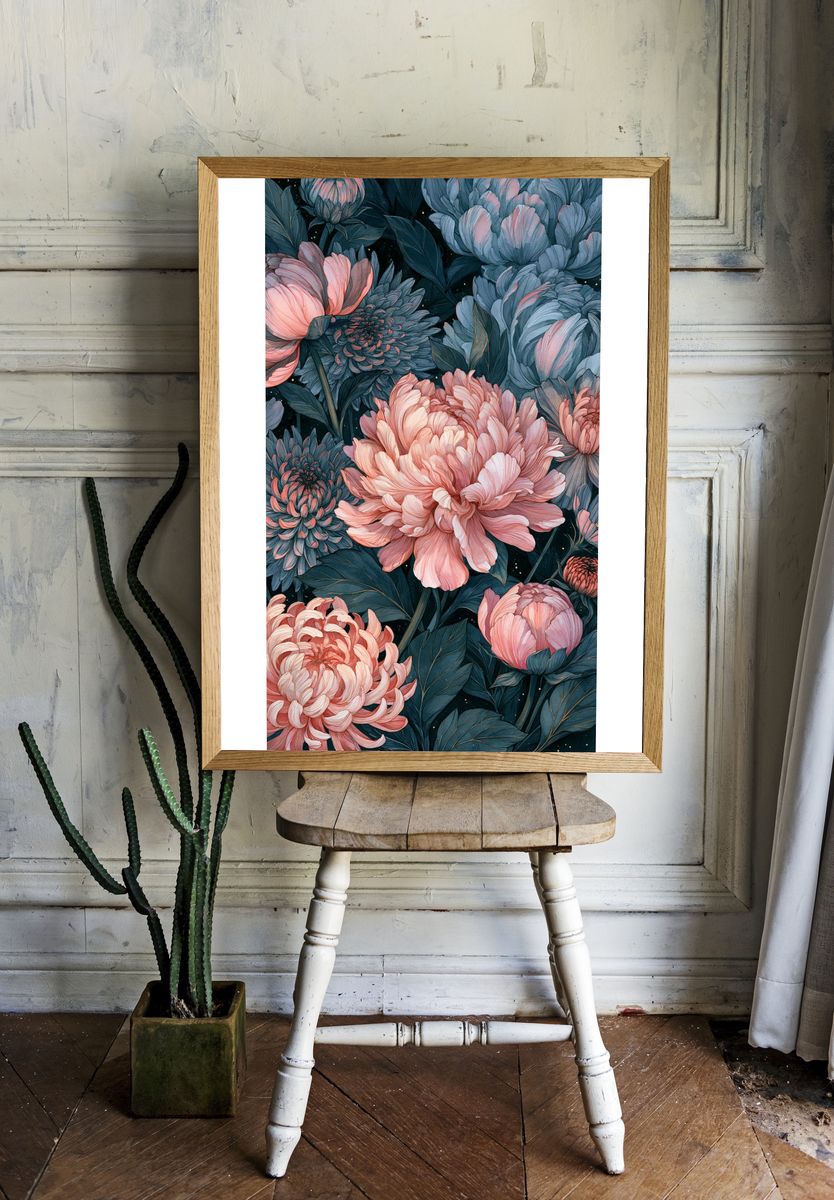 Peony Bloom Botanical Print. room preview