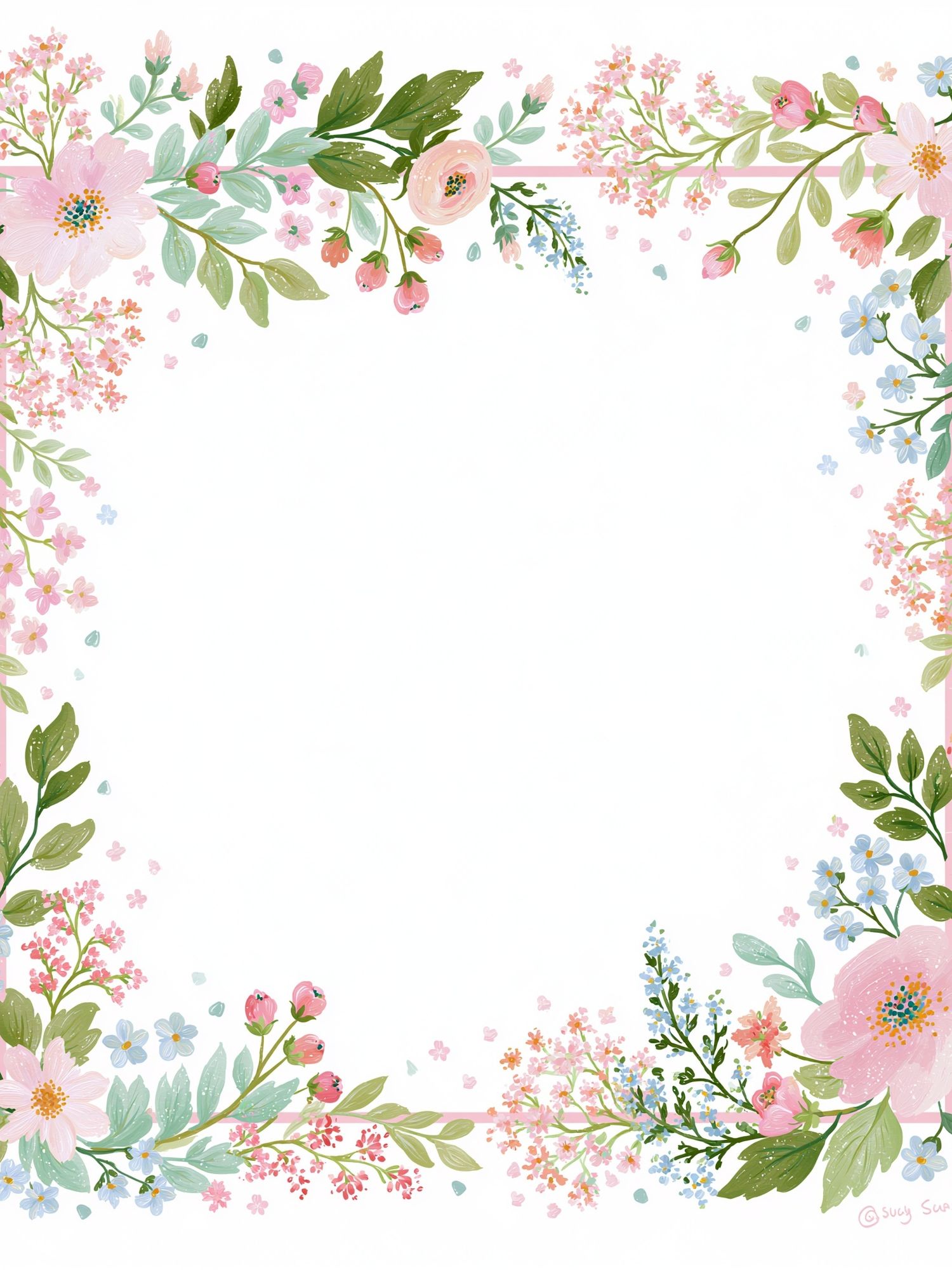 Pastel Floral Border Botanical Print. poster — botanical art
