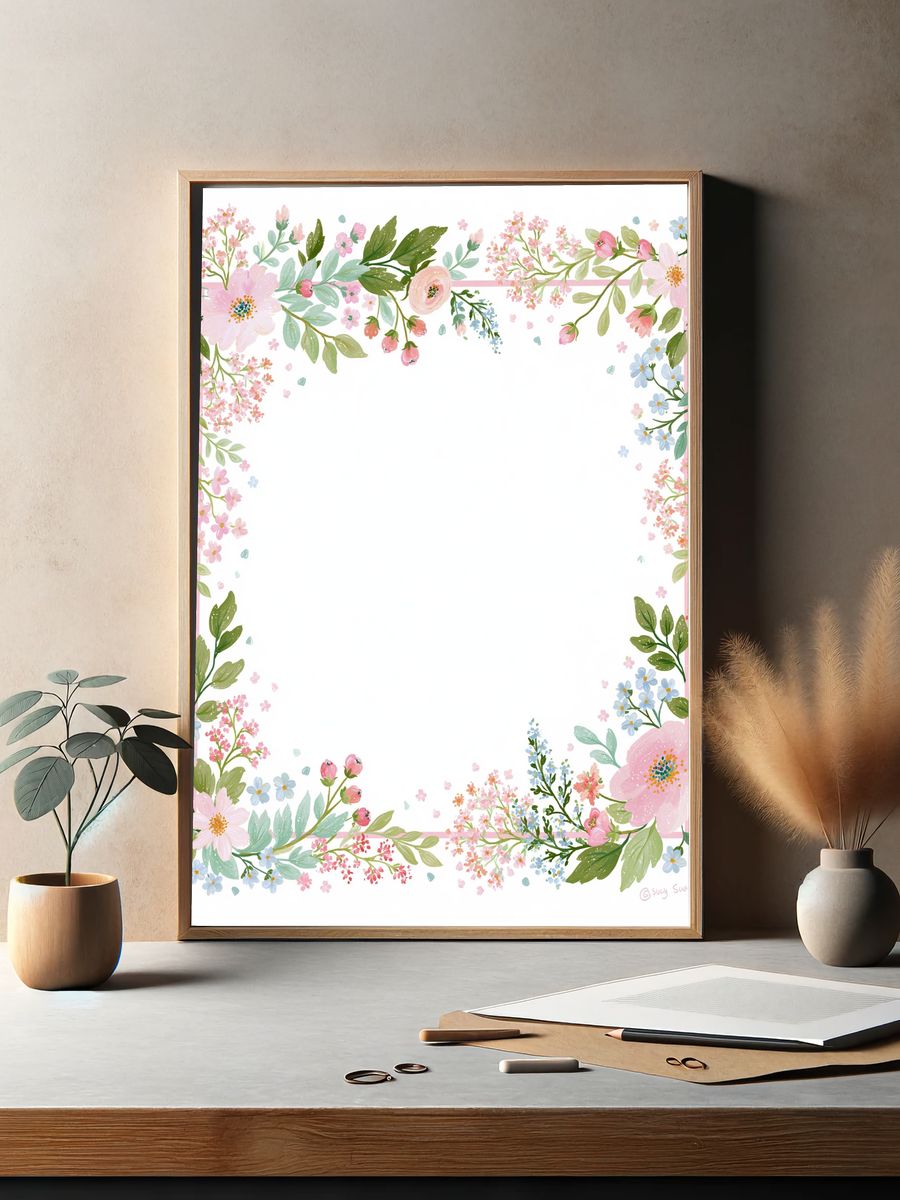 Pastel Floral Border Botanical Print. — room view 2