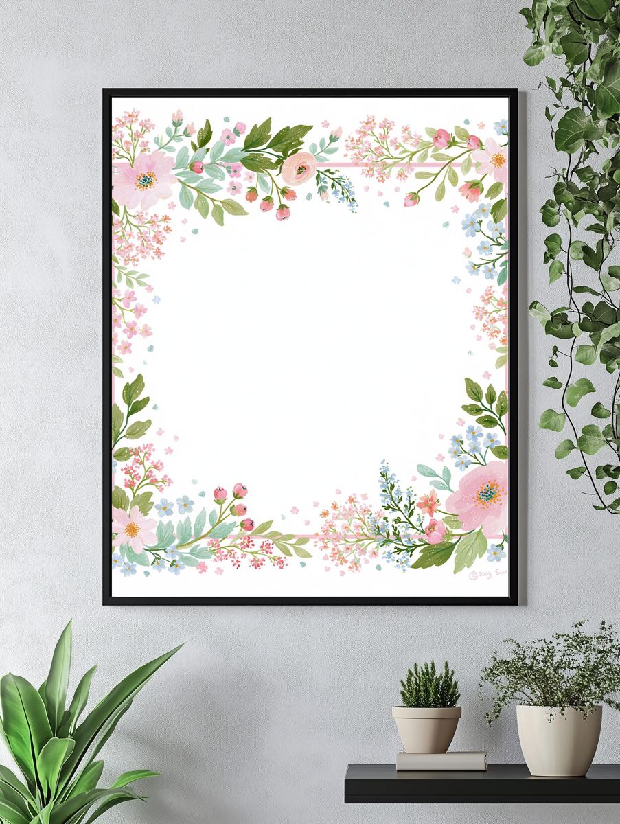 Pastel Floral Border Botanical Print. — room view 4