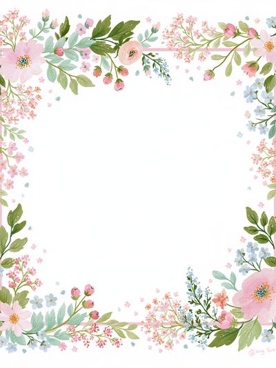 Pastel Floral Border Botanical Print.