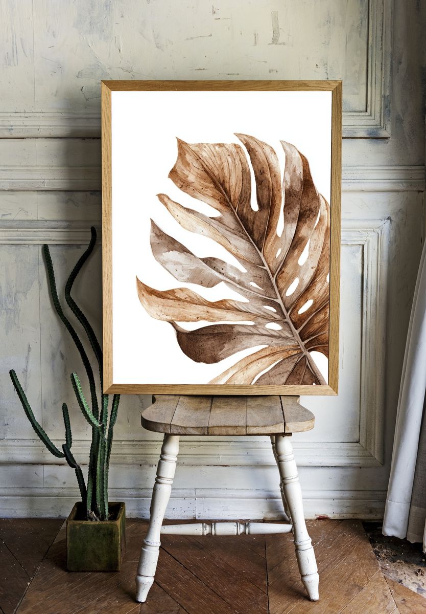 Monstera Leaf Watercolor Print. room preview