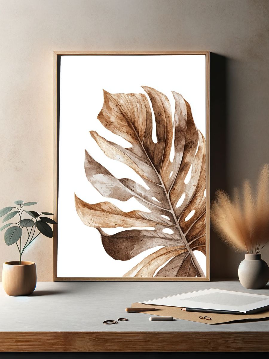 Monstera Leaf Watercolor Print. — room view 2
