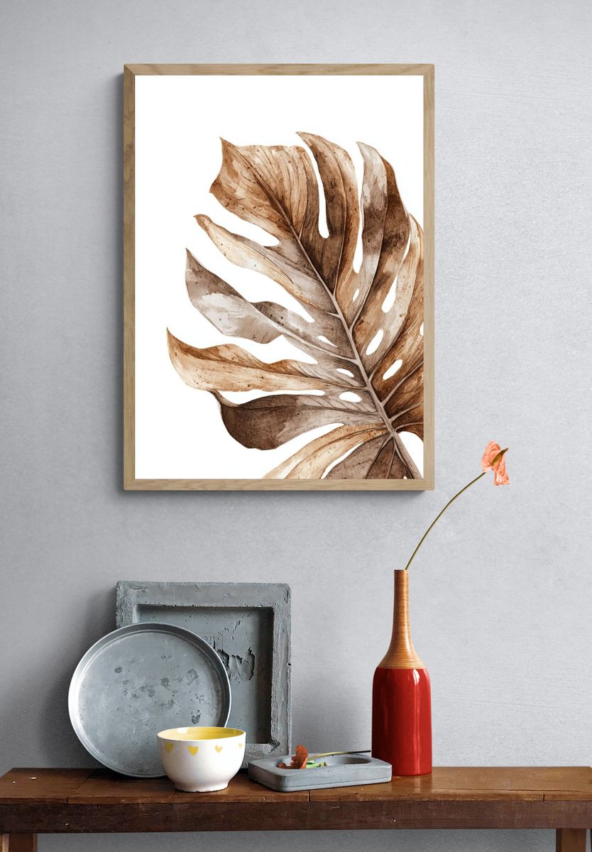 Monstera Leaf Watercolor Print. — room view 3
