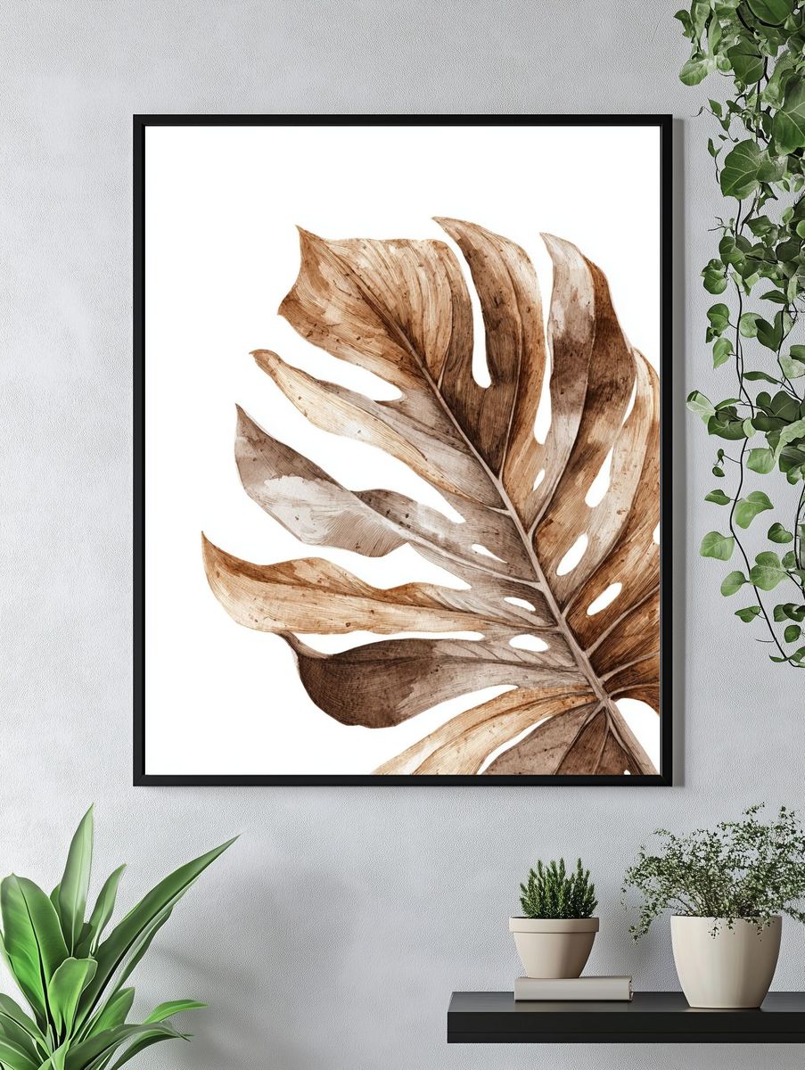 Monstera Leaf Watercolor Print. — room view 4