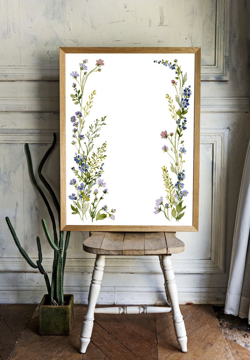 Wildflower Border Watercolor Print. room preview