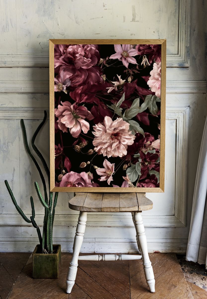 Mauve Peonies Botanical Poster. room preview